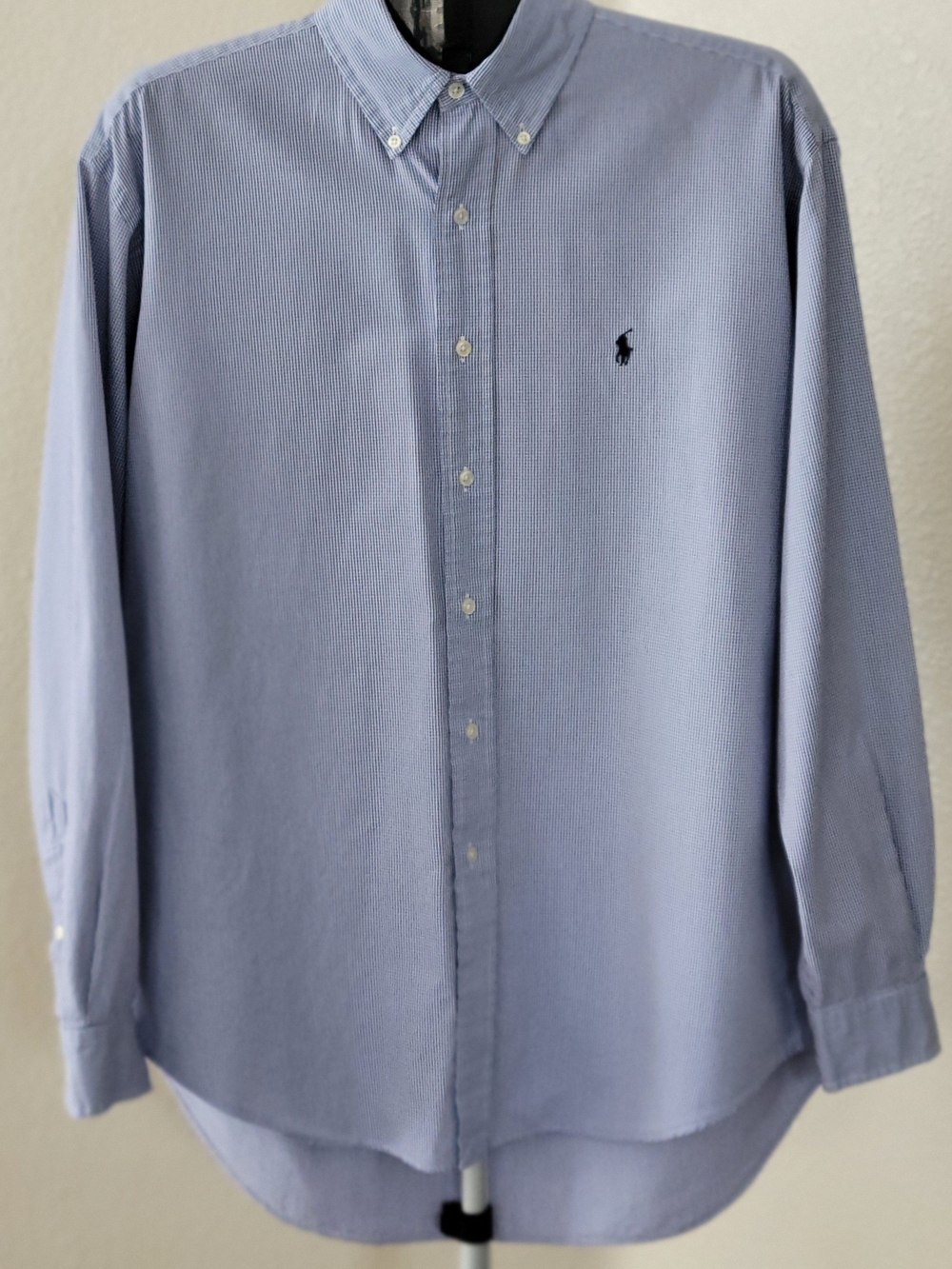 Vintage 90s Polo Ralph Lauren Blake Shirt Mens L Blue Gingham Plaid Button Down